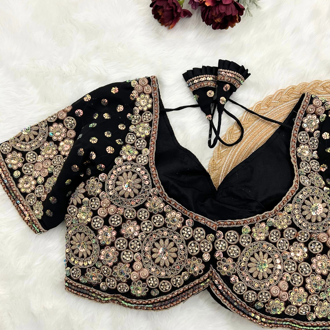 Black Embroidery And Diamonds Work Bridal Wedding Blouse