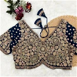 Blue Embroidery And Diamonds Work Bridal Wedding Blouse