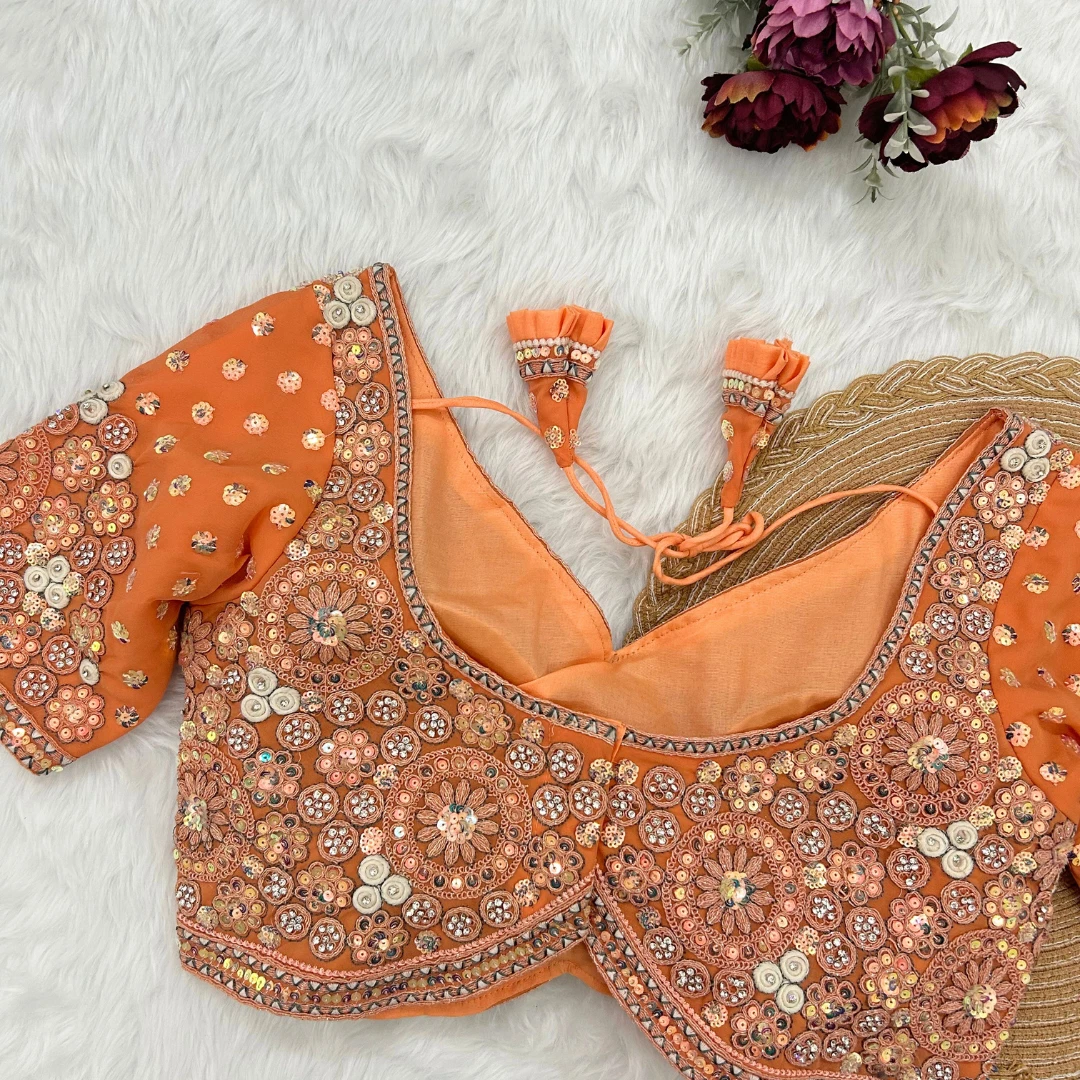 Peach Embroidery And Diamonds Work Bridal Wedding Blouse