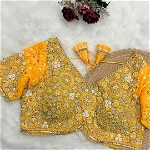 Yellow Embroidery And Diamonds Work Bridal Wedding Blouse
