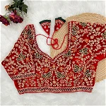 Red Color Heavy Embroidery and Real Diamond Blouse with Front Open Style