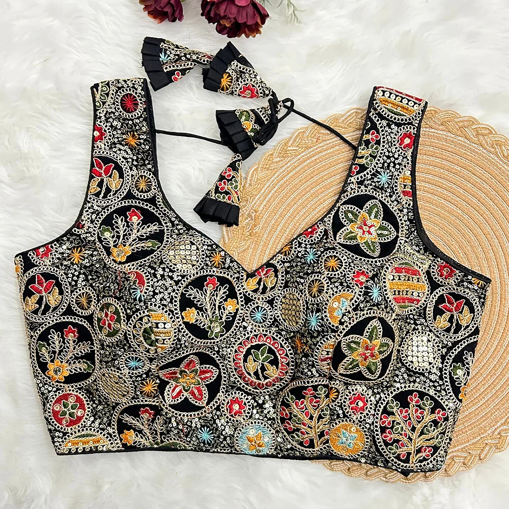 Black Color Heavy Codding Work Georgette Blouse — view 1