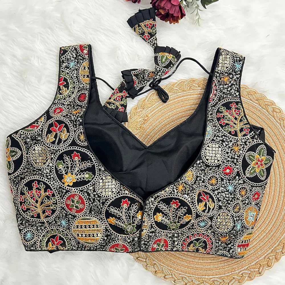 Black Color Heavy Codding Work Georgette Blouse — view 2