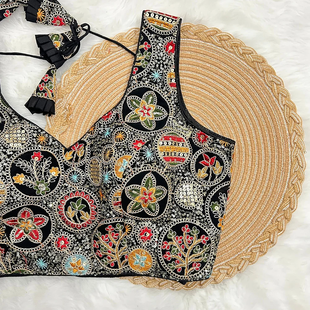 Black Color Heavy Codding Work Georgette Blouse — view 3