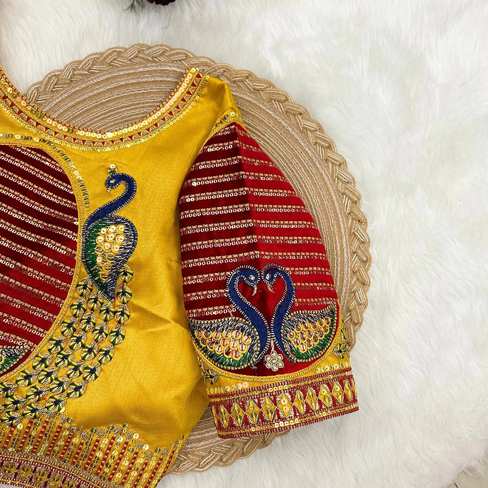 Golden Color Heavy Embroidered Bridal Wedding Blouse — view 3