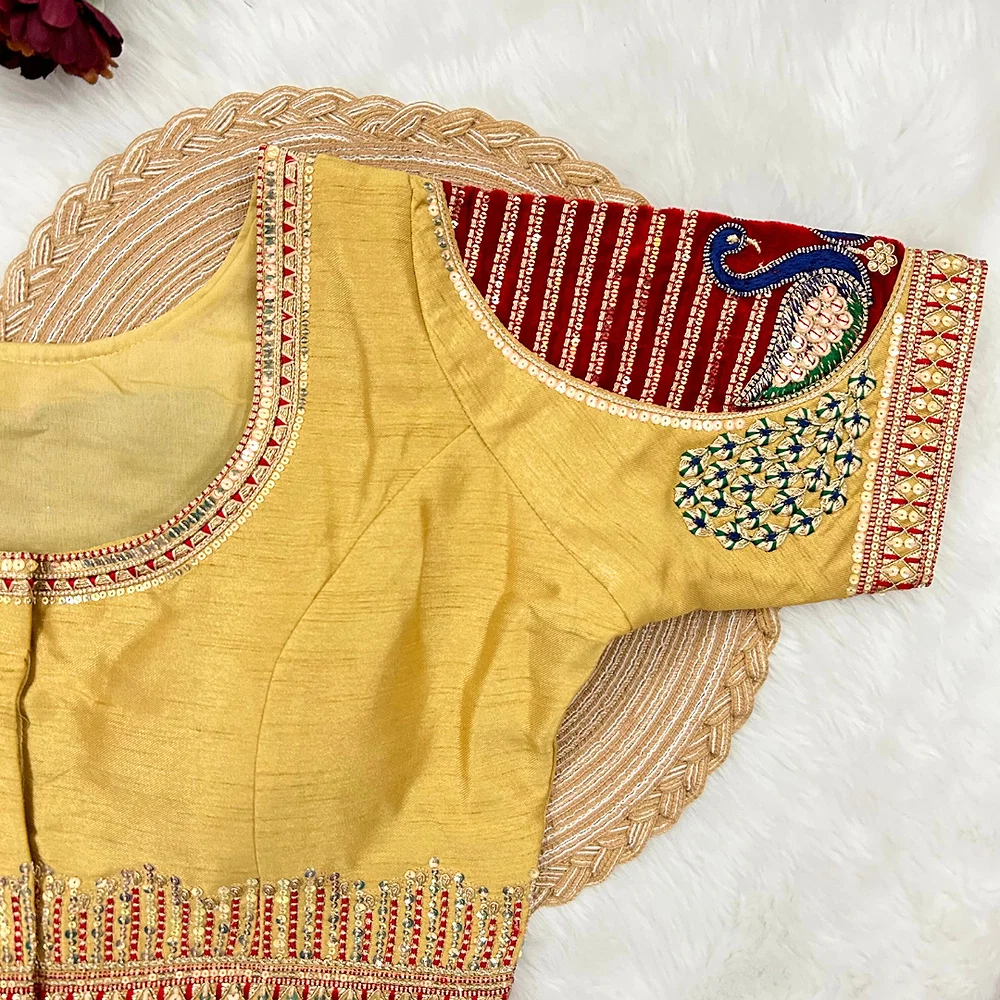 Golden Color Heavy Embroidered Bridal Wedding Blouse — view 5