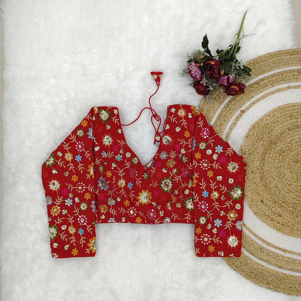 Red Color Sequence Fox Georgette Blouse — view 1