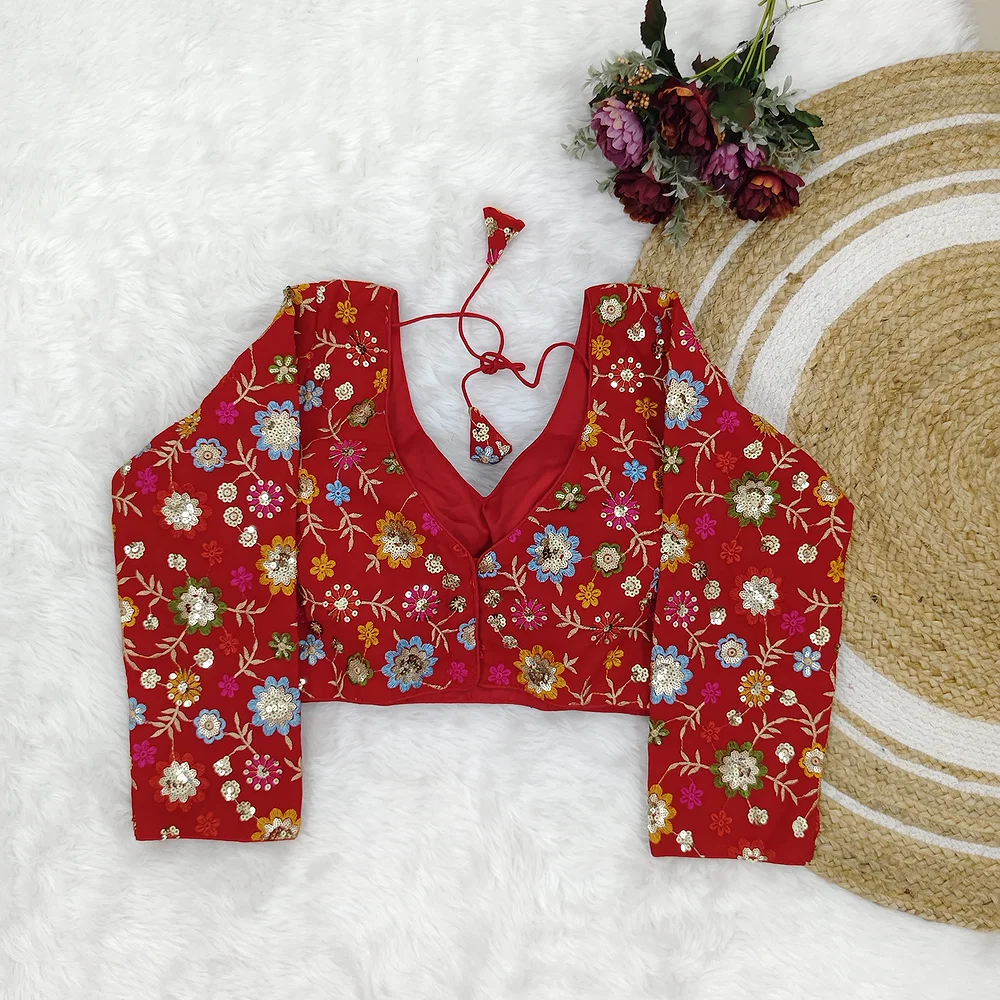 Red Color Sequence Fox Georgette Blouse — view 2