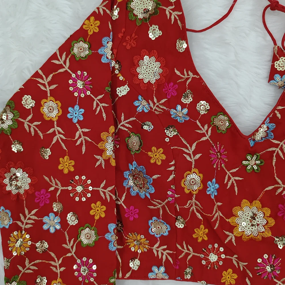 Red Color Sequence Fox Georgette Blouse — view 3