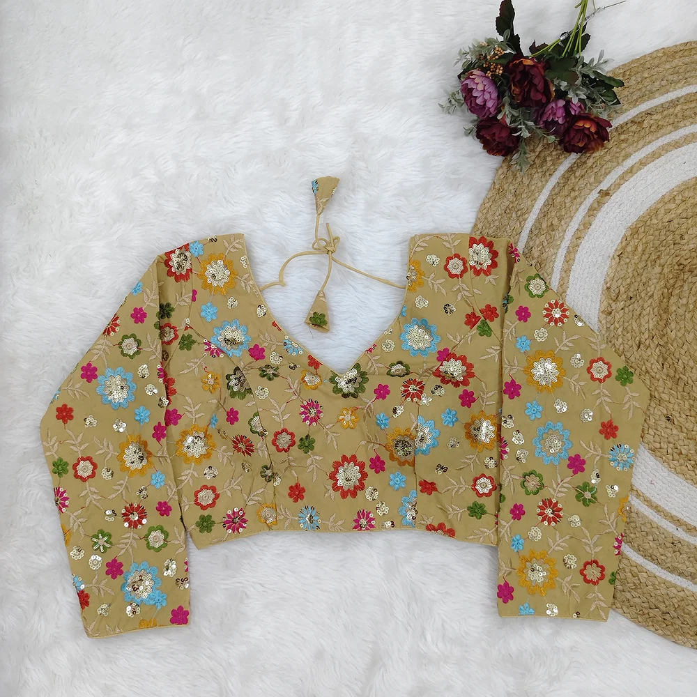 Khakhi Color Sequence Fox Georgette Blouse — view 1