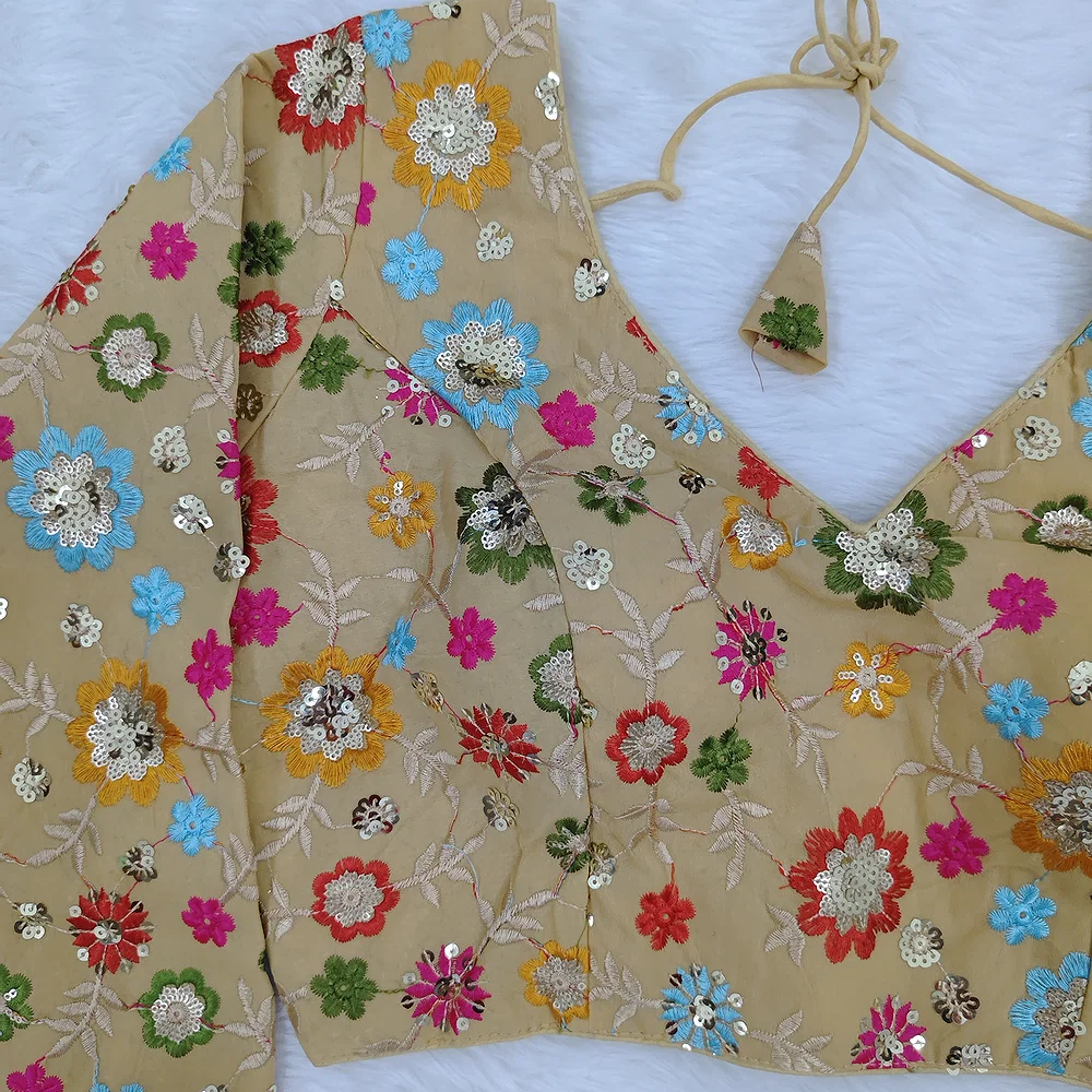 Khakhi Color Sequence Fox Georgette Blouse — view 3