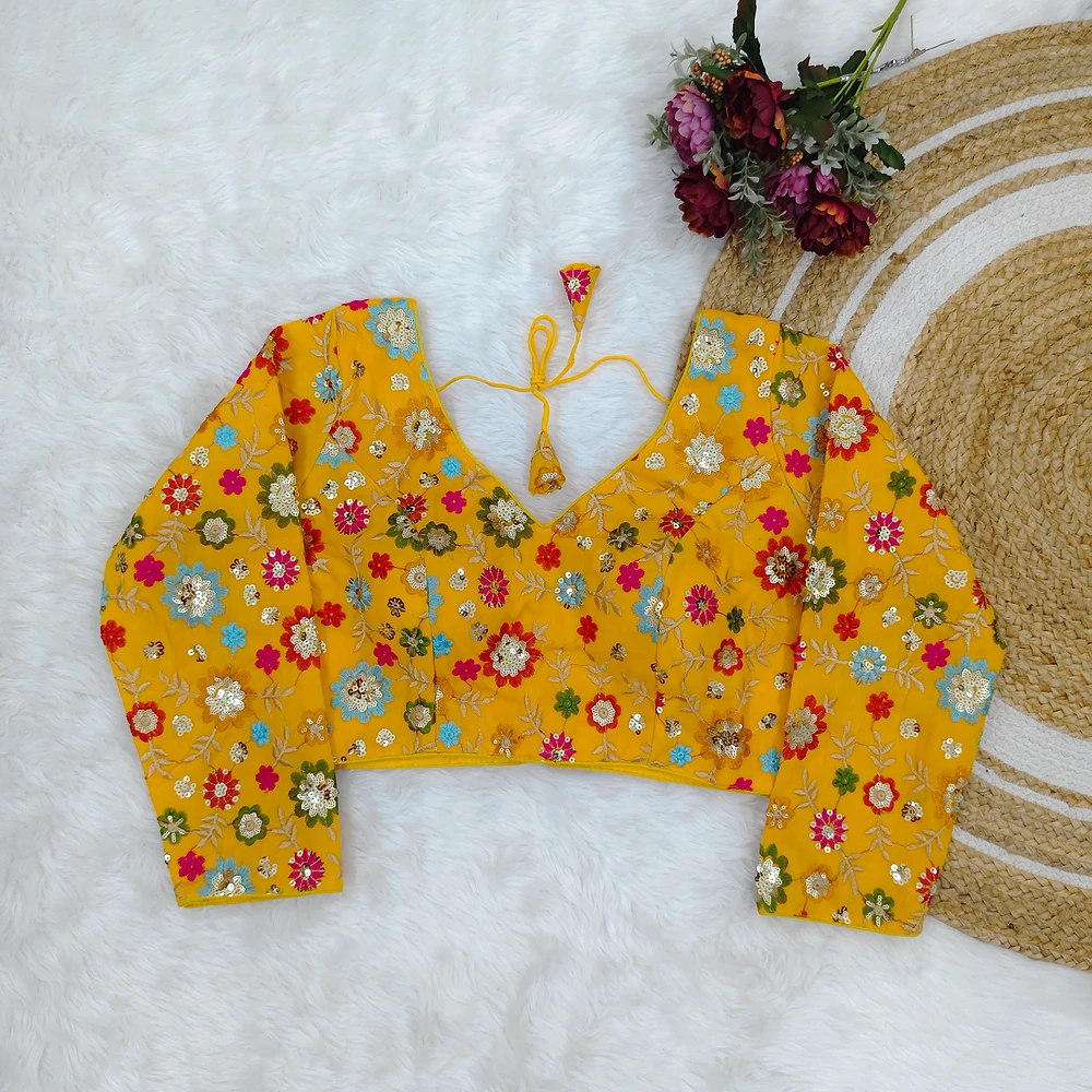 Yellow Color Sequence Fox Georgette Blouse — view 1