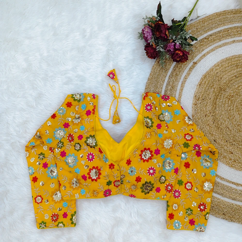 Yellow Color Sequence Fox Georgette Blouse — view 2