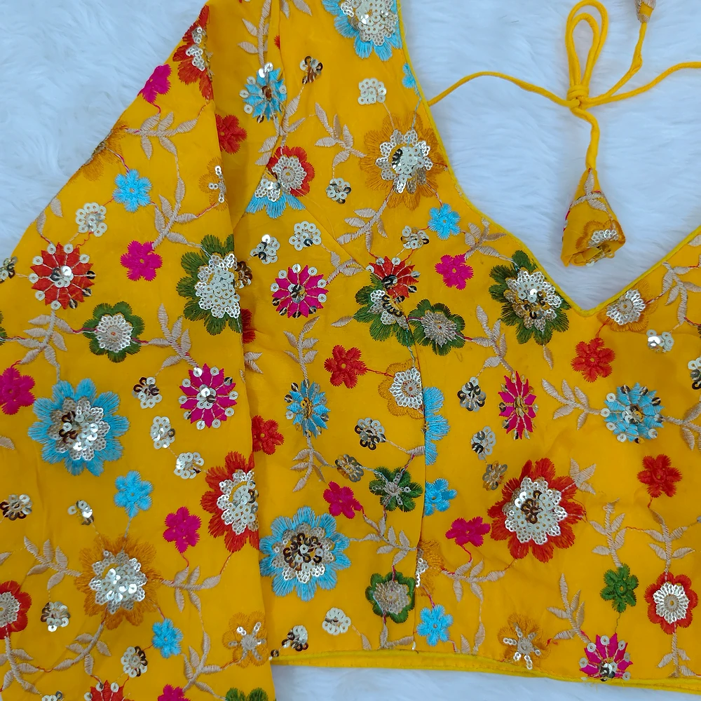 Yellow Color Sequence Fox Georgette Blouse — view 3