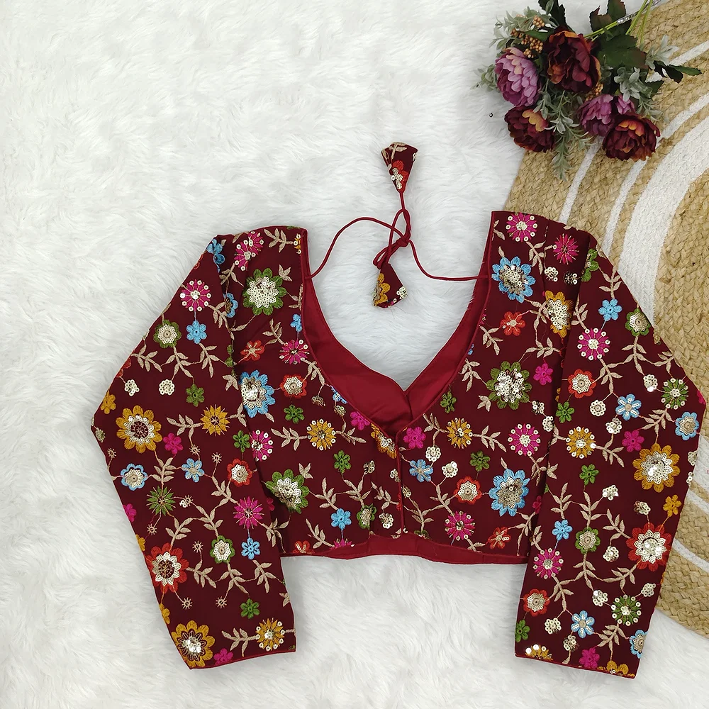 Maroon Color Sequence Fox Georgette Blouse — view 2