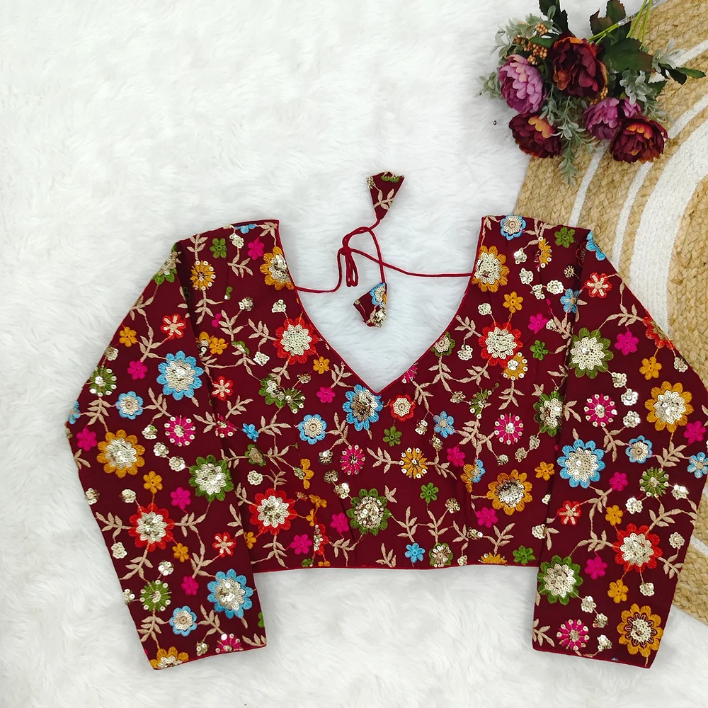 Maroon Color Sequence Fox Georgette Blouse — view 1