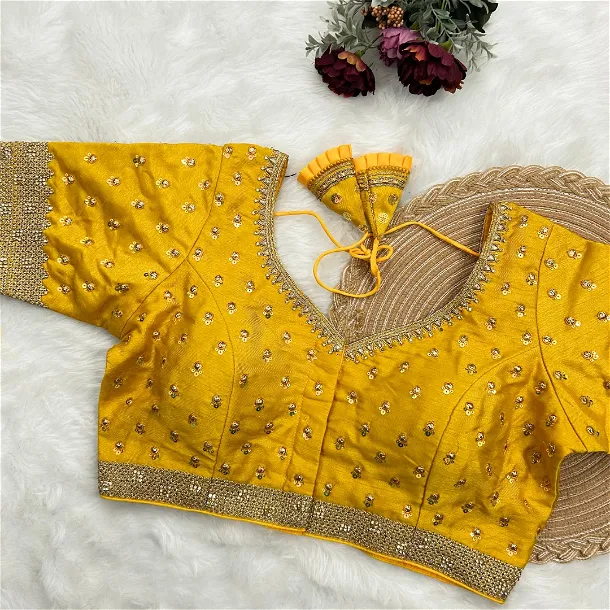 Golden Color Thread Sequence Party Blouse 