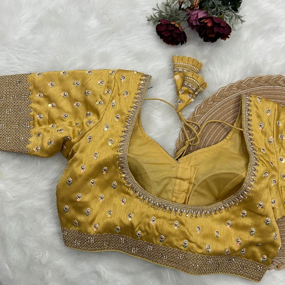 Yellow Color Thread Sequence Party Blouse — view 2