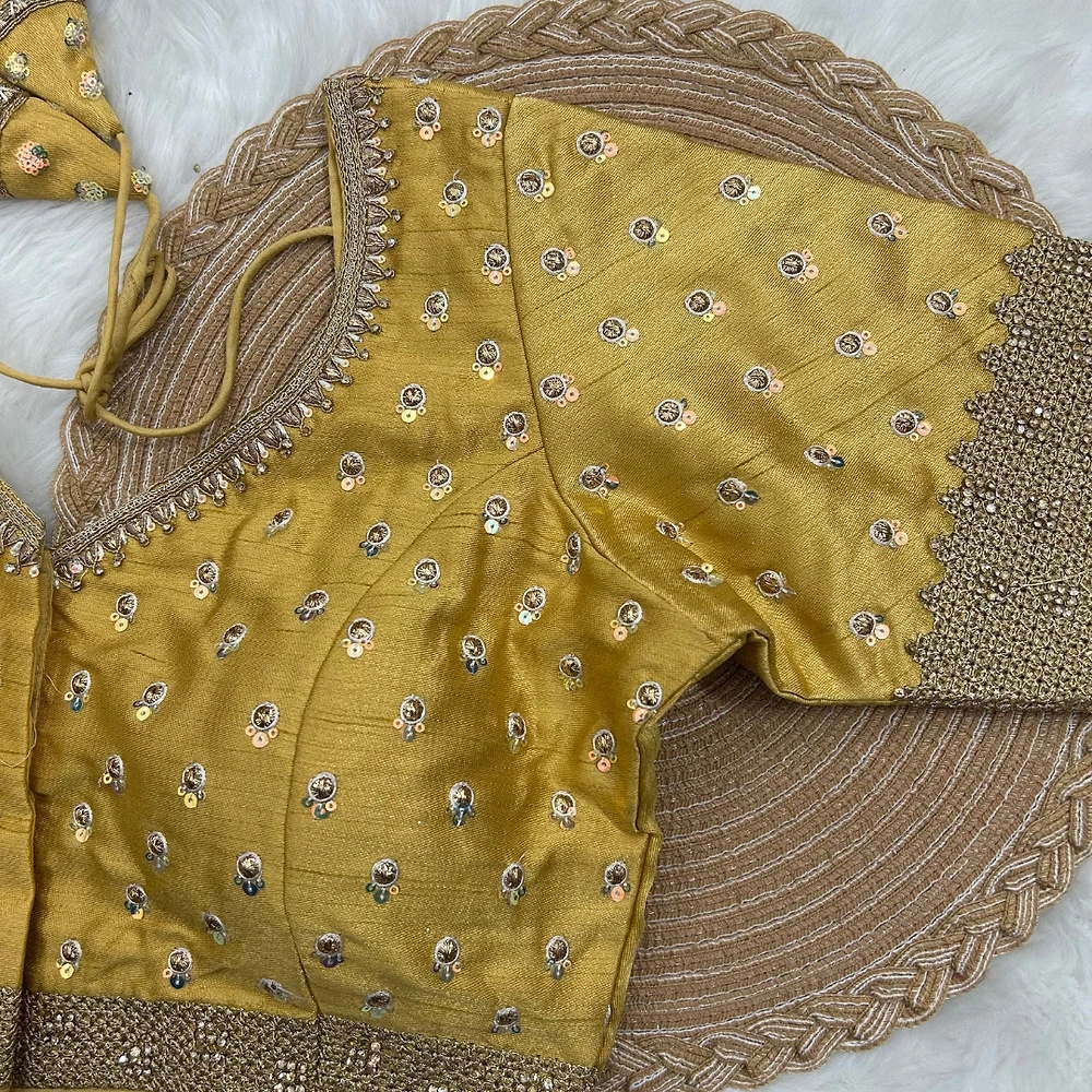 Yellow Color Thread Sequence Party Blouse — view 3