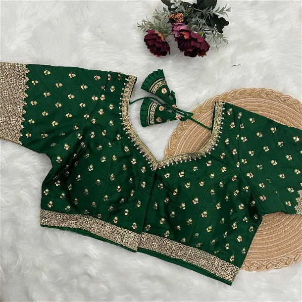 Bottle Green Color Thread Sequence Party Blouse
