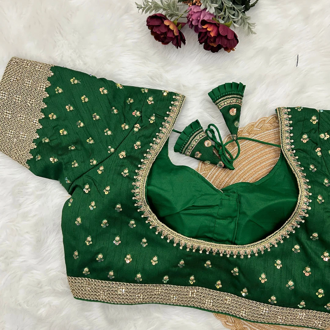 Bottle Green Color Thread Sequence Party Blouse