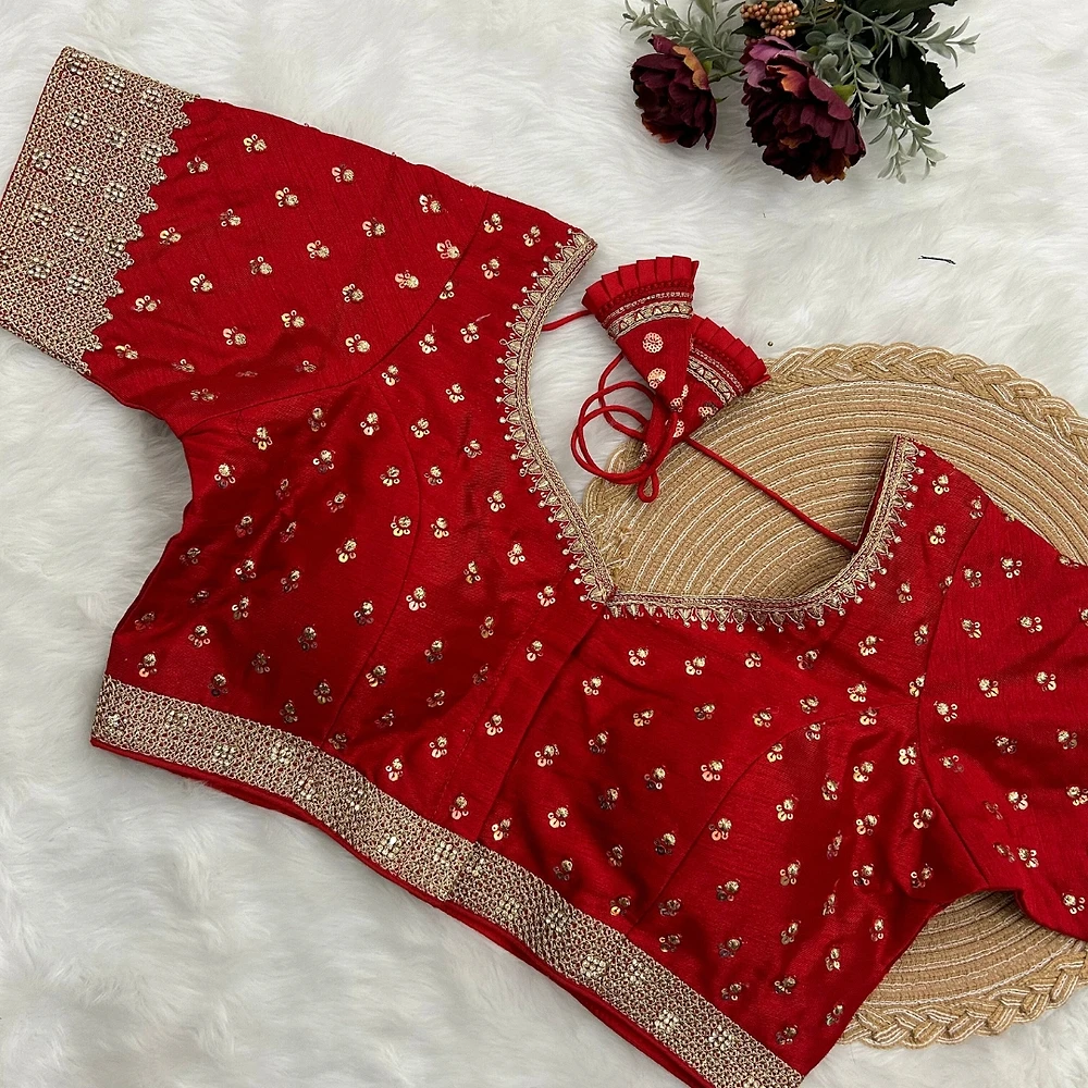 Red Color Thread Sequence Party Blouse — view 1