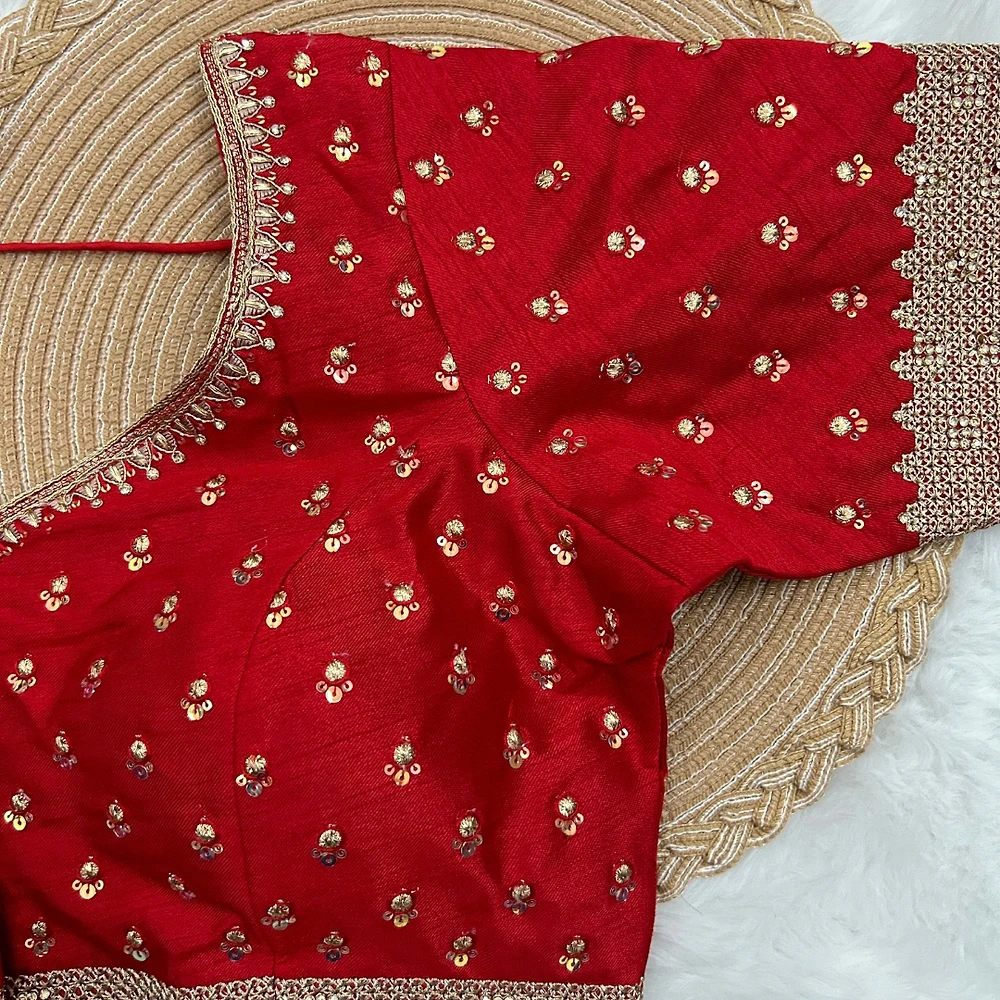 Red Color Thread Sequence Party Blouse — view 3