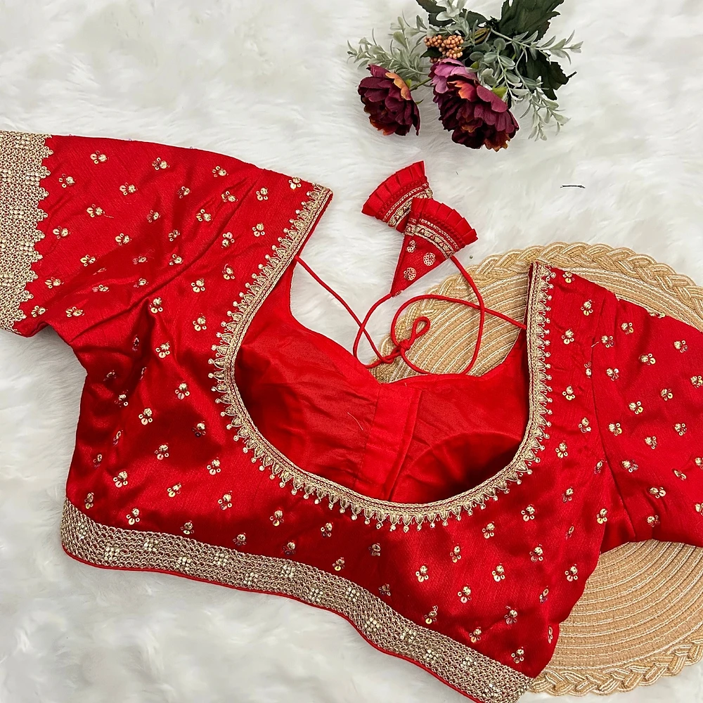 Red Color Thread Sequence Party Blouse — view 2