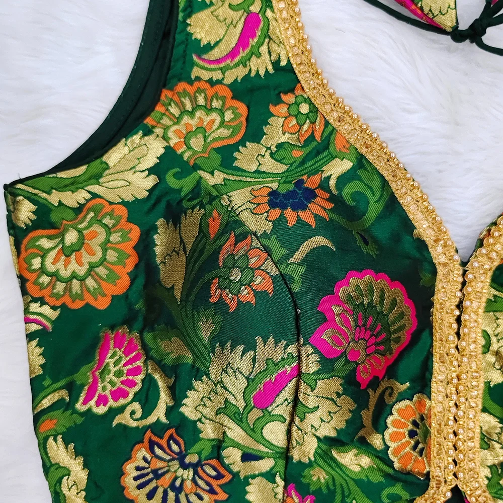 Green Color Heavy Jacquard Blouse — view 3