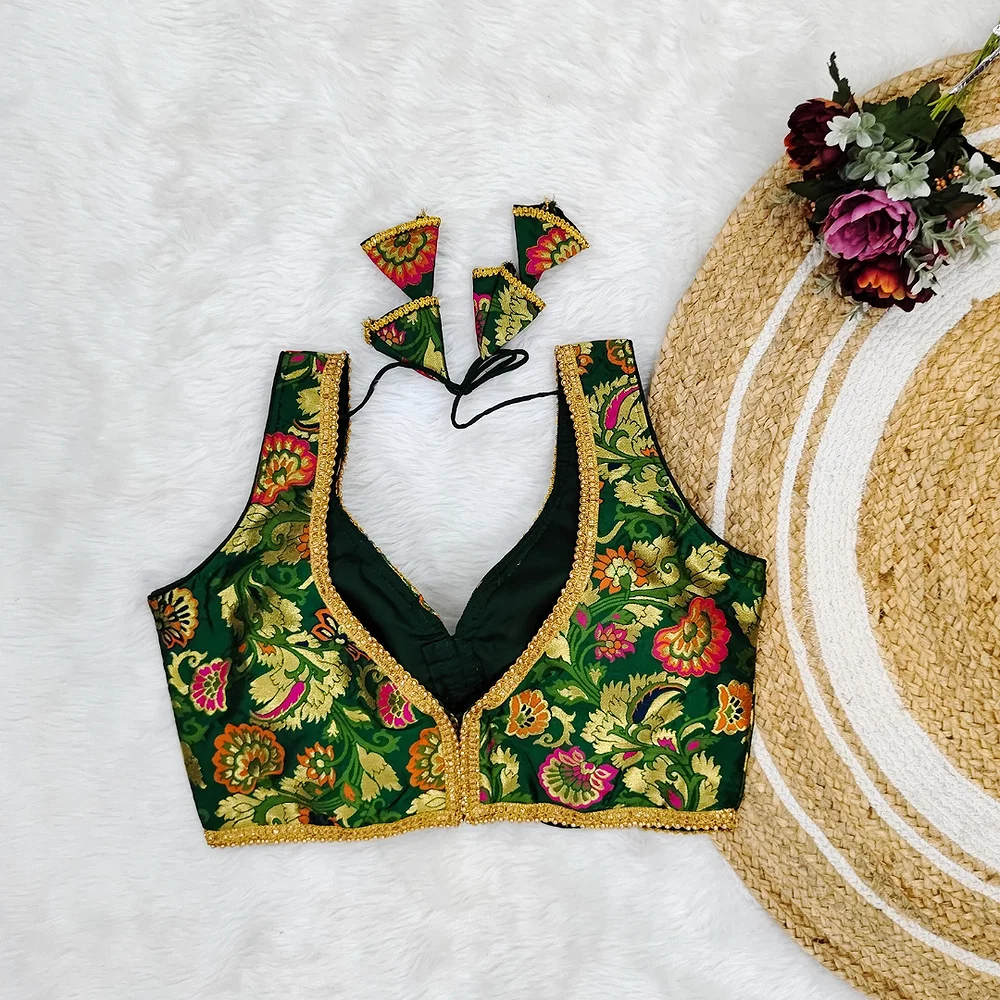 Green Color Heavy Jacquard Blouse — view 2
