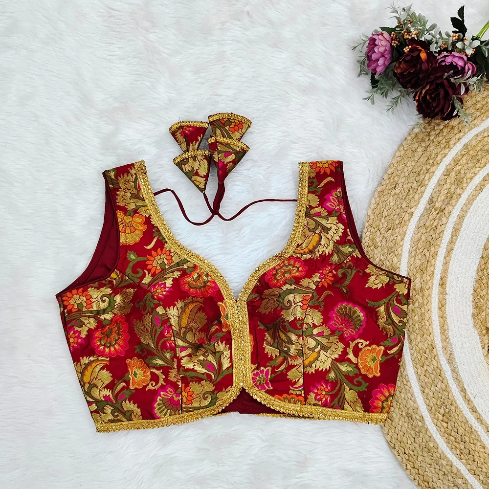 Maroon Color Heavy Jacquard Blouse — view 1