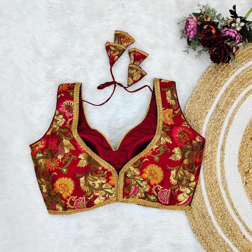 Maroon Color Heavy Jacquard Blouse — view 2