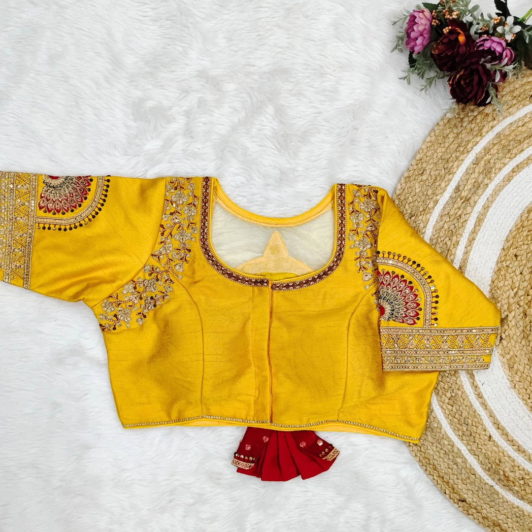 Yellow Color Bridal Blouse with Heavy Embroidery and 3D Barbie Design