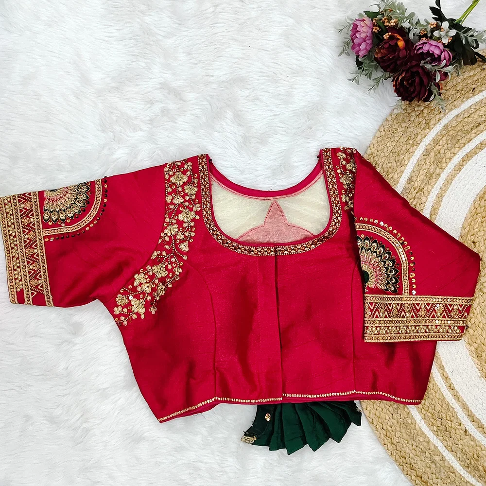 Rani Color Bridal Blouse with Heavy Embroidery and 3D Barbie Design — view 2