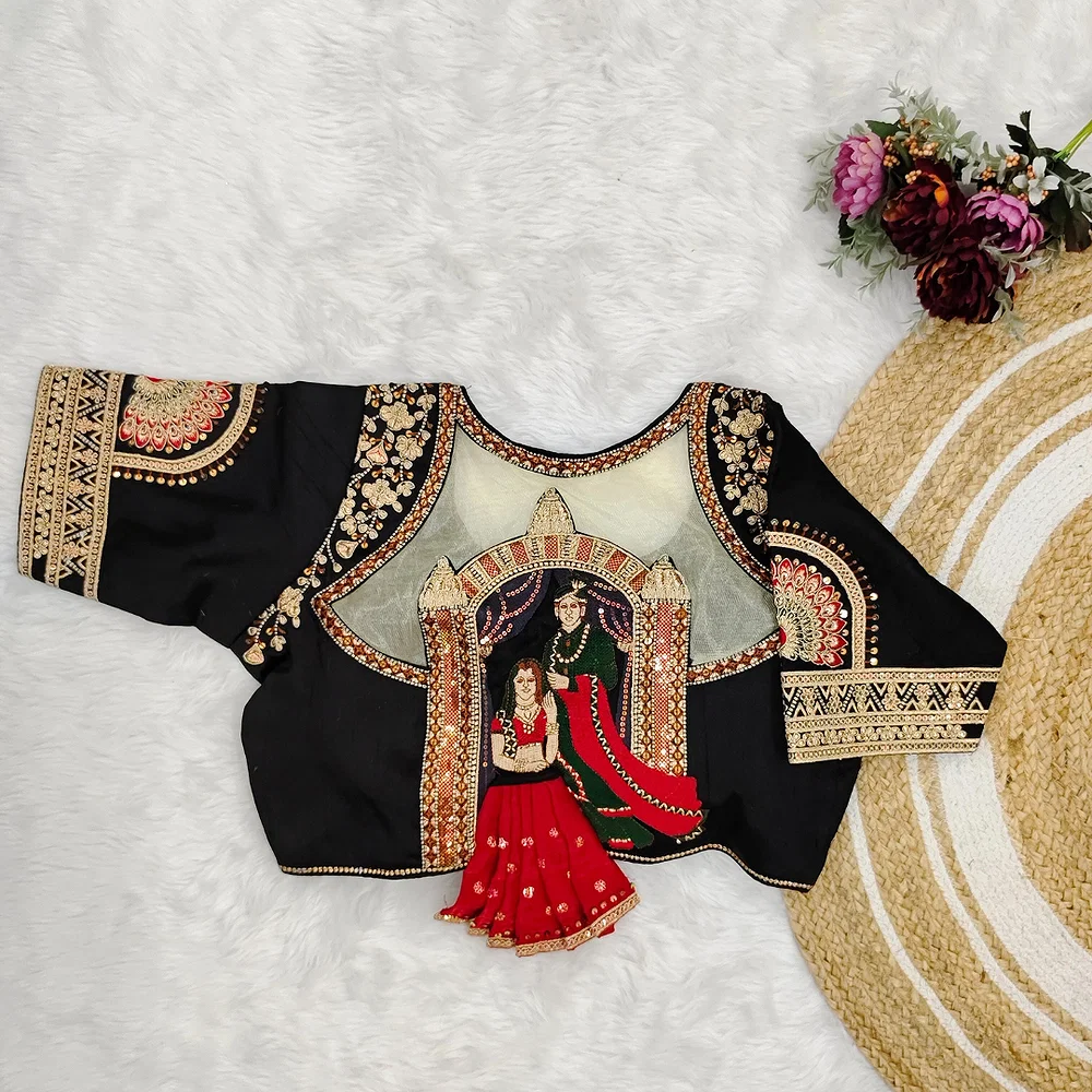 Black Color Bridal Blouse with Heavy Embroidery and 3D Barbie Design — view 1