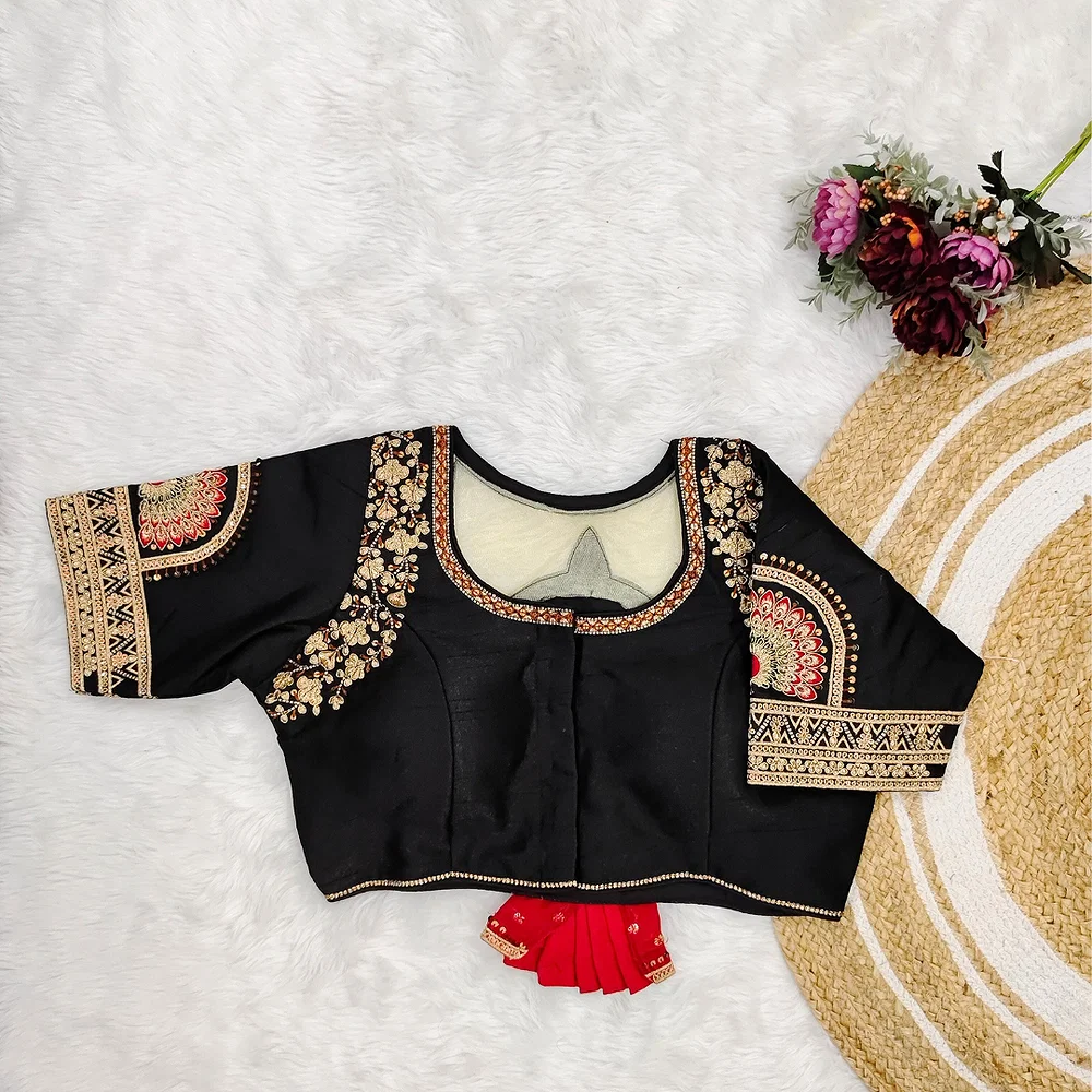 Black Color Bridal Blouse with Heavy Embroidery and 3D Barbie Design — view 2