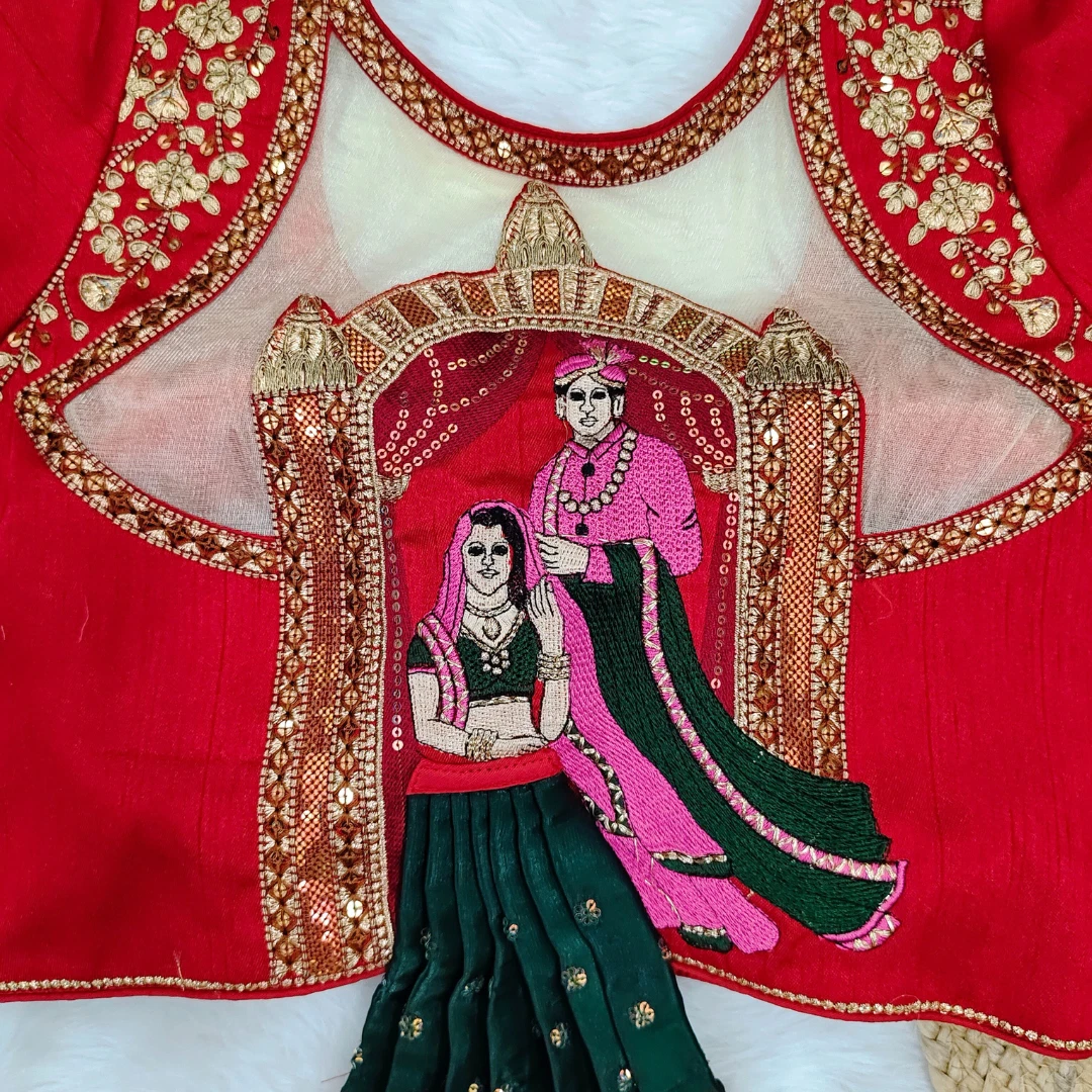 Red Color Bridal Blouse with Heavy Embroidery and 3D Barbie Design