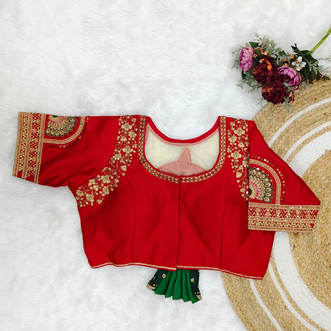 Red Color Bridal Blouse with Heavy Embroidery and 3D Barbie Design
