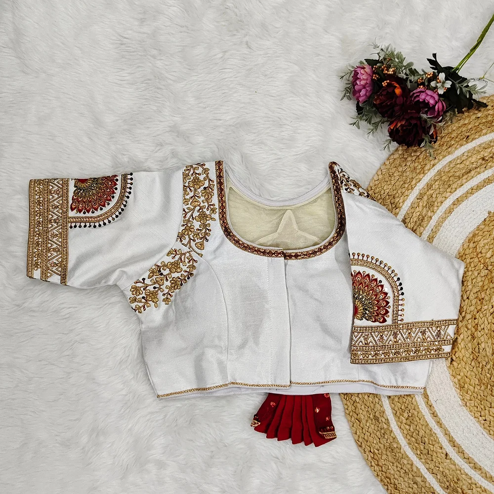 White Color Bridal Blouse with Heavy Embroidery and 3D Barbie Design — view 2