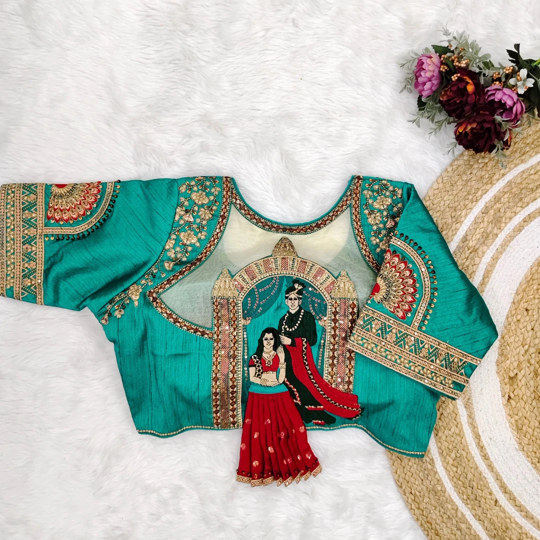 Rama Color Bridal Blouse with Heavy Embroidery and 3D Barbie Design
