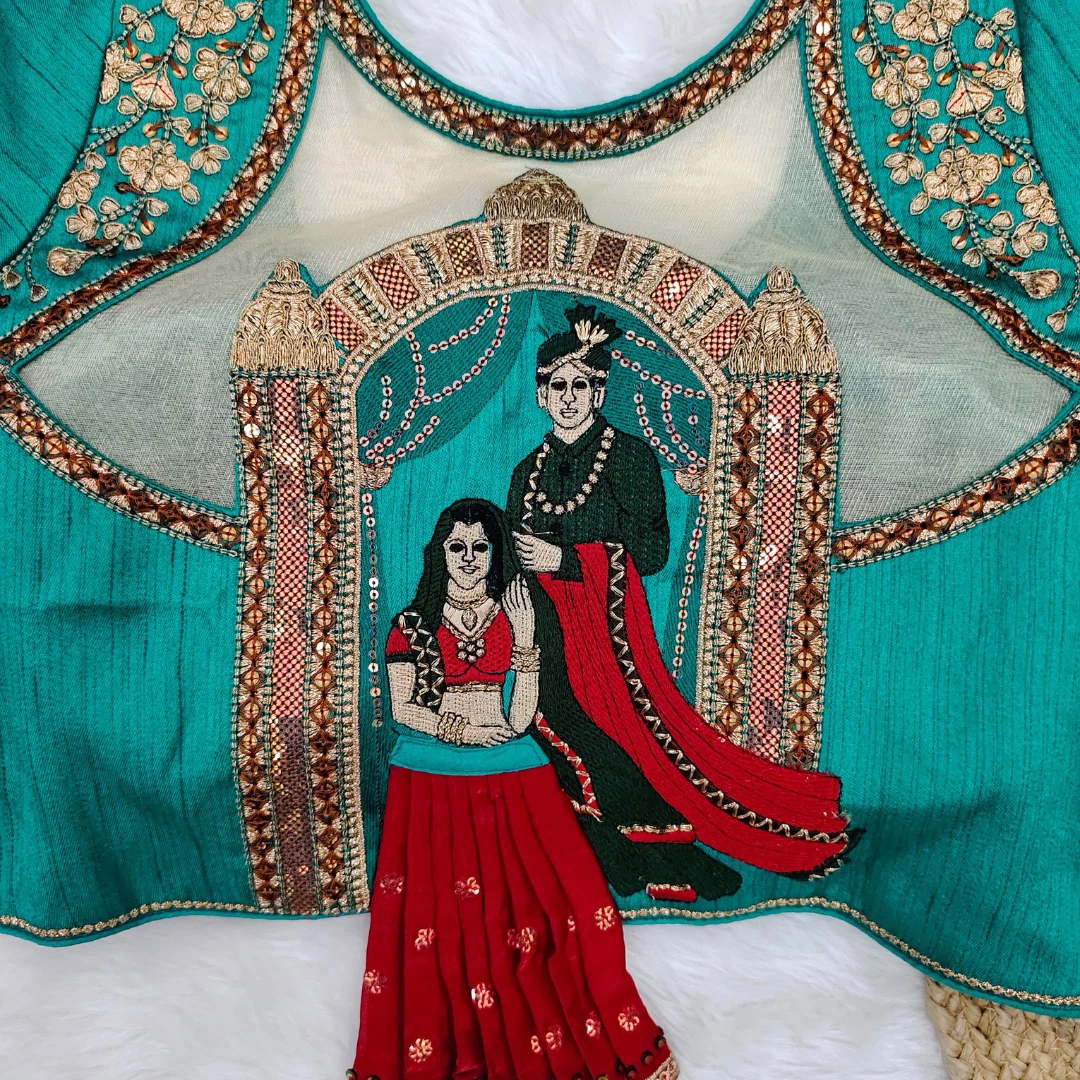 Rama Color Bridal Blouse with Heavy Embroidery and 3D Barbie Design