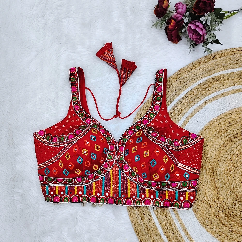 Red Color Handwork Kutchi Work Blouse — view 1