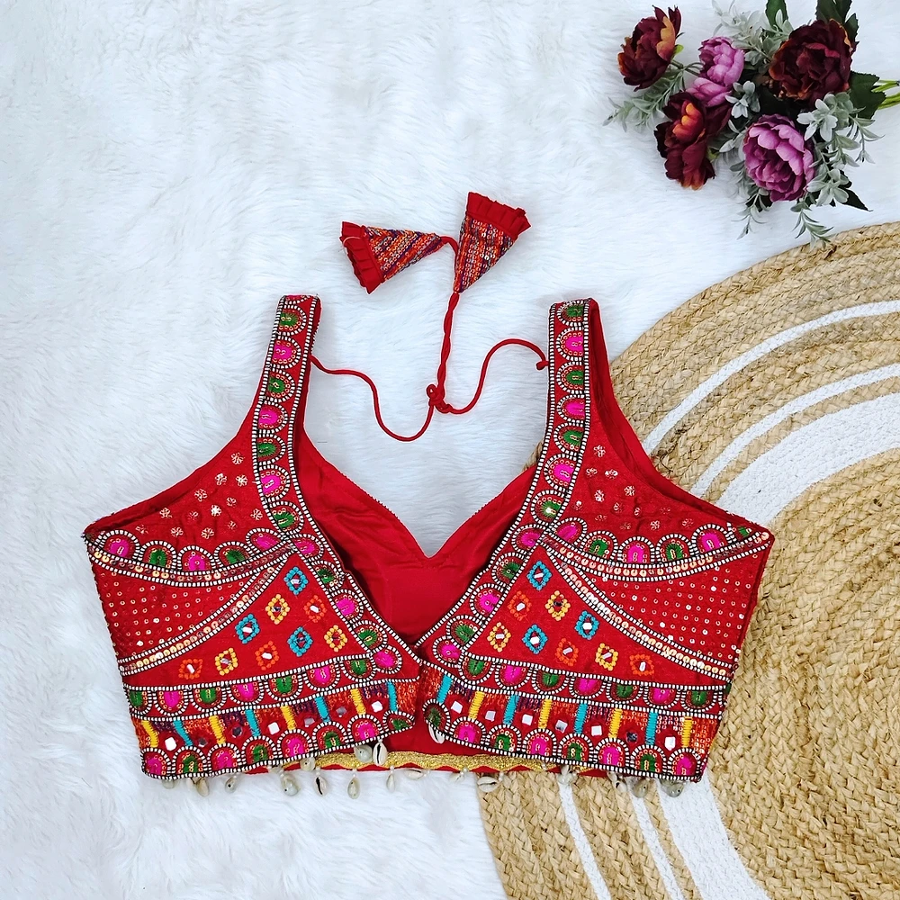 Red Color Handwork Kutchi Work Blouse — view 2