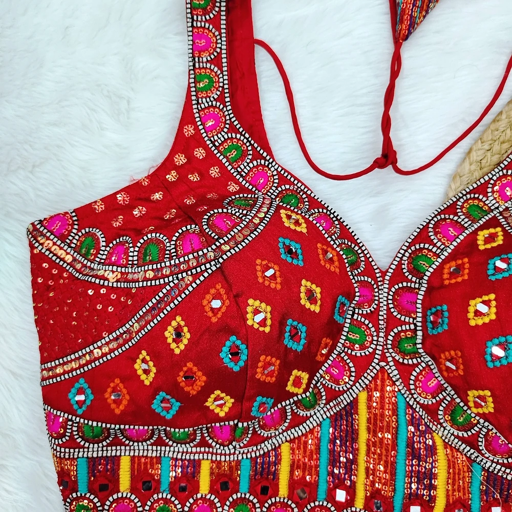 Red Color Handwork Kutchi Work Blouse — view 3