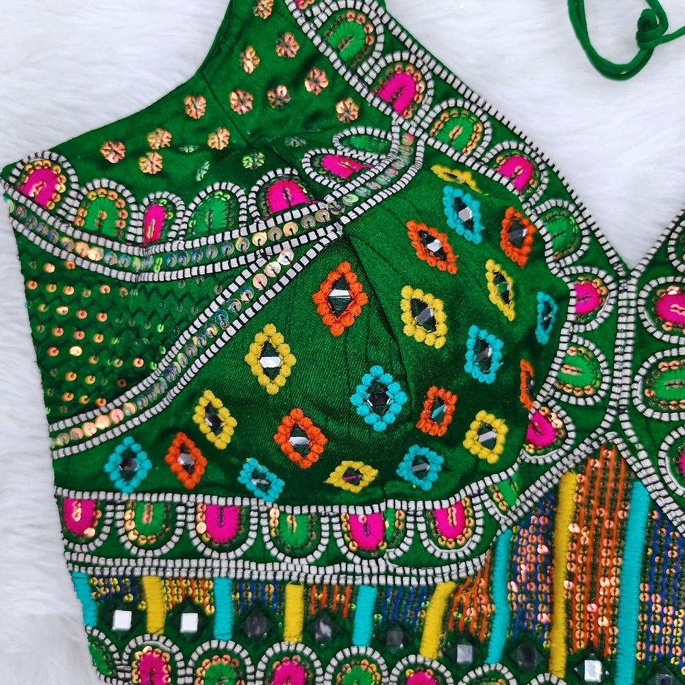 Green Color Handwork Kutchi Work Blouse — view 3