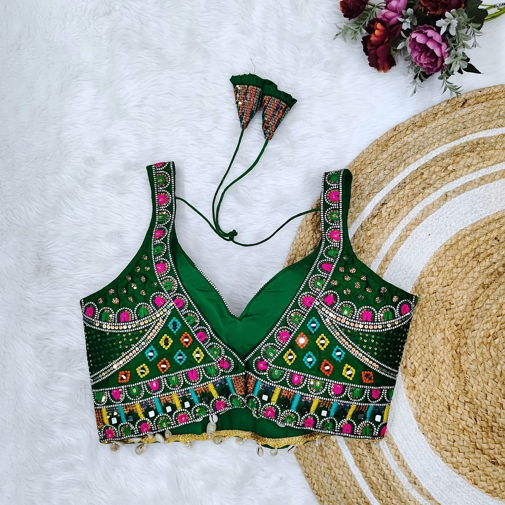 Green Color Handwork Kutchi Work Blouse — view 2