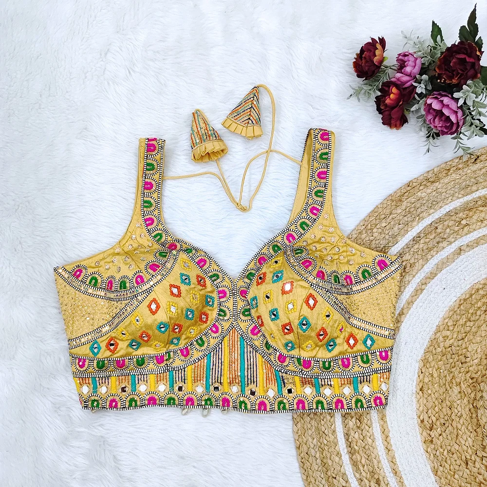 Golden Color Handwork Kutchi Work Blouse — view 1