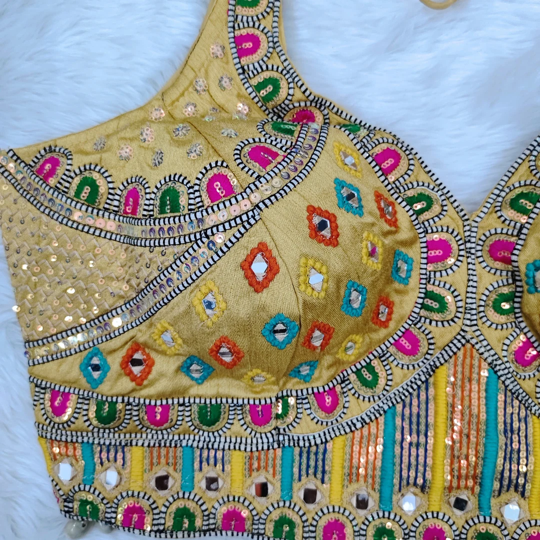 Golden Color Handwork Kutchi Work Blouse