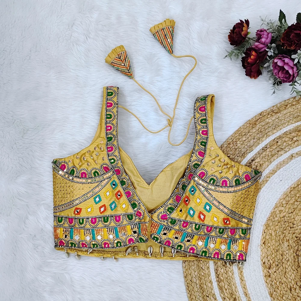 Golden Color Handwork Kutchi Work Blouse — view 2