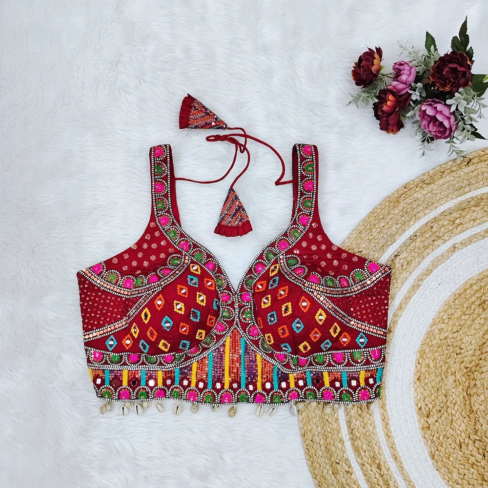 maroon Color Handwork Kutchi Work Blouse — view 1